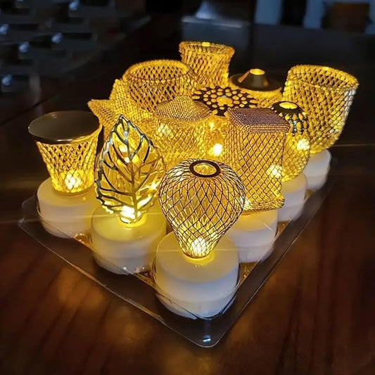 Golden Net LED Tealight Candle Lanterns Star 6 pcs
