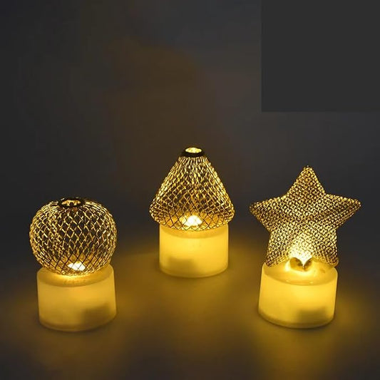 Golden Net LED Tealight Candle Lanterns Star 6 pcs