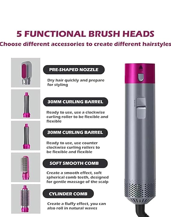 Muti-Functional 5 IN 1 Hair Styling Tool Detachable Hot Air Brush Hair Dryer with Comb