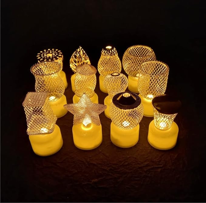 Golden Net LED Tealight Candle Lanterns Star 6 pcs
