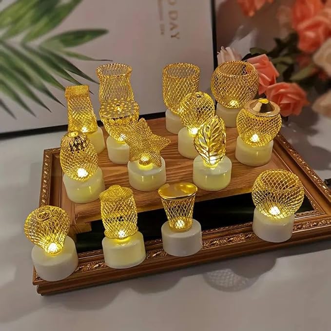 Golden Net LED Tealight Candle Lanterns Star 6 pcs