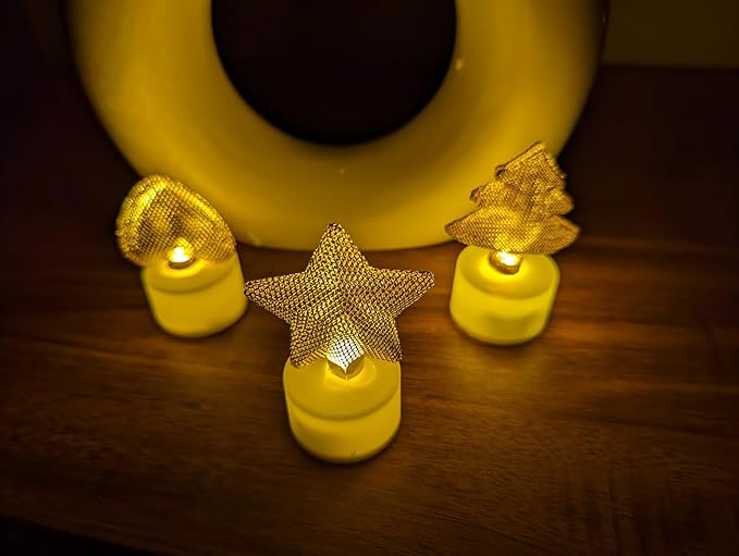 Golden Net LED Tealight Candle Lanterns Star 6 pcs